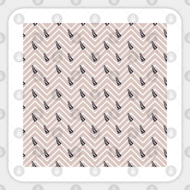 Mountain Ash Collection - Black Leaves and Beige Chevron Pattern Sticker by Missing.In.Art